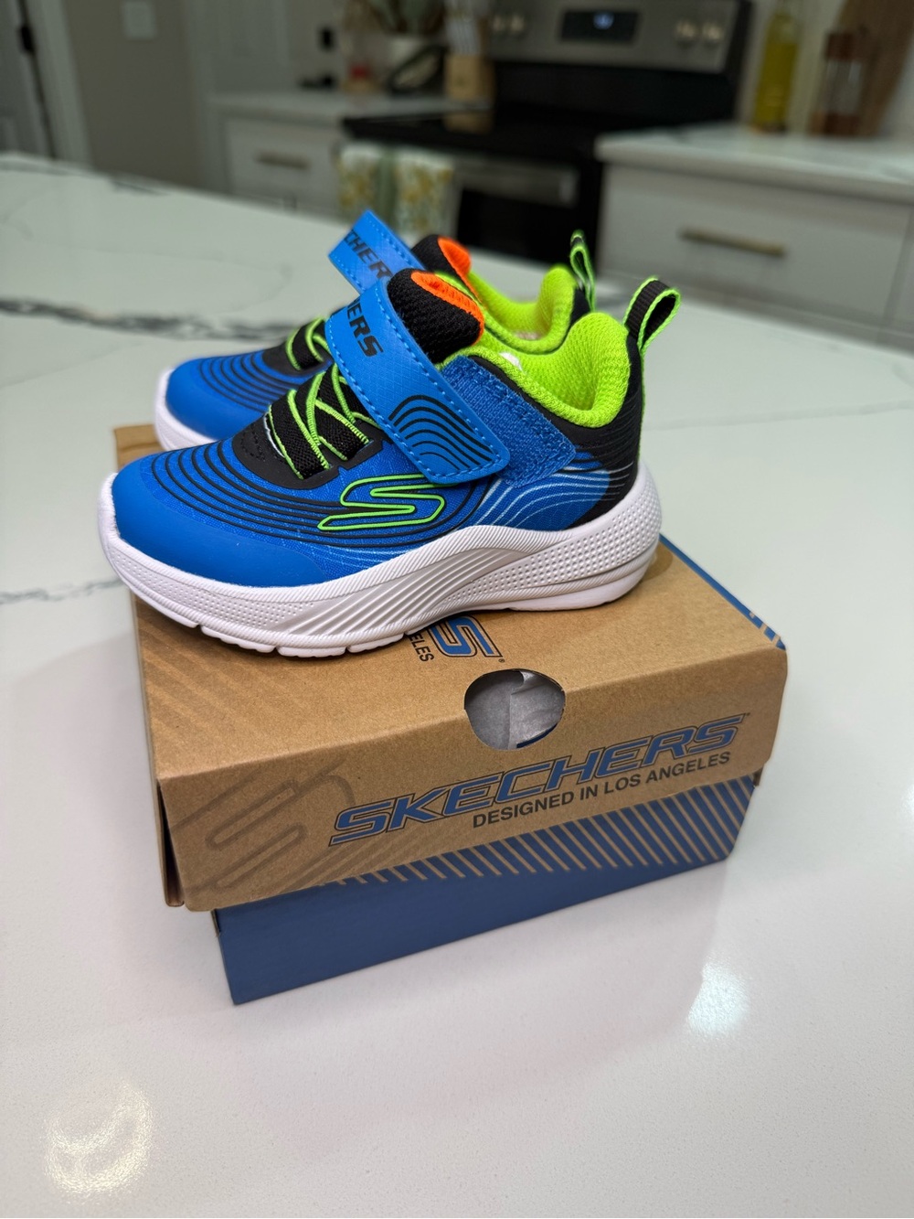 Skechers Microspec Advance Toddler Size 5 Blue Lime Green Sneakers Shoes NWB